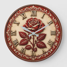 Elegant Red Rose Stor Klocka