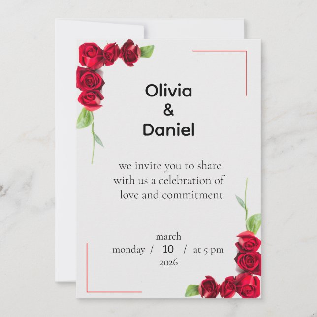 Elegant Red Rose Wedding Invitation Inbjudningar (Framsida)