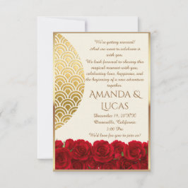 Elegant Red Roses and Gold Frame Cream Wedding Inbjudningar