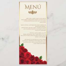Elegant Red Roses and Gold Frame Cream Wedding Meny
