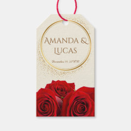 Elegant Red Roses and Gold Frame Cream Wedding  Presentetikett