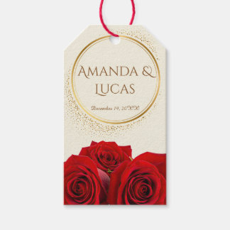 Elegant Red Roses and Gold Frame Cream Wedding Presentetikett