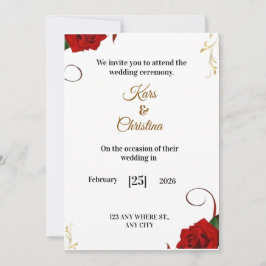 Elegant Red Roses Classic Wedding Invitation Inbjudningar