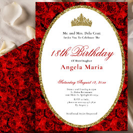 Elegant Red Roses Floral 18th Birthday Debut Inbjudningar