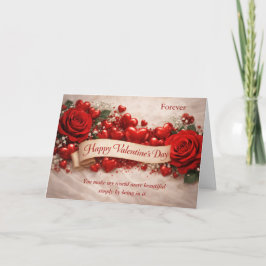 Elegant Red Roses & Hearts Valentine’s Day Kort
