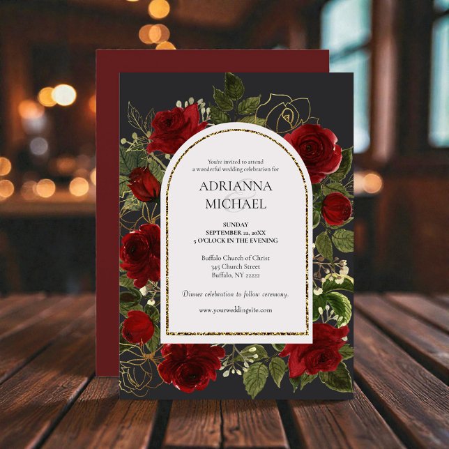 Elegant Red Roses Wedding Invitation Inbjudningar (Skapare uppladdad)