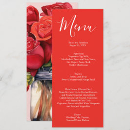 Elegant Red Roses Wedding Menu Meny