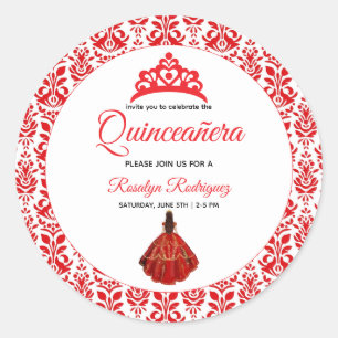 Elegant Red Royal Quinceañera Runt Klistermärke