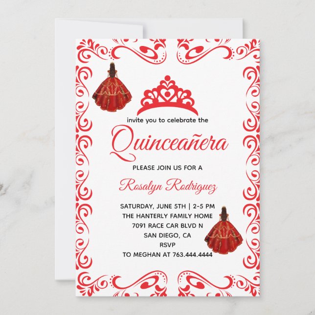 Elegant Red Royal Quinceañera-vuxen Inbjudningar (Framsida)