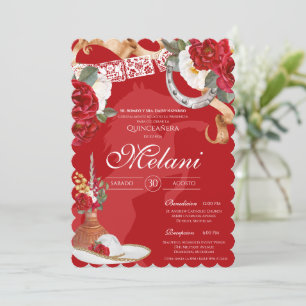 Elegant Red Rustic Vild Ro Charro Quinceanera Inbjudningar