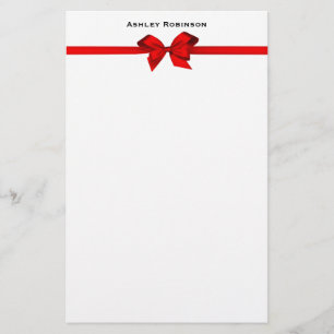 Elegant Red Satin Bow on White Brevpapper