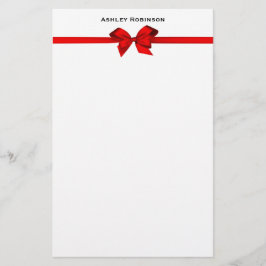 Elegant Red Satin Bow on White Brevpapper