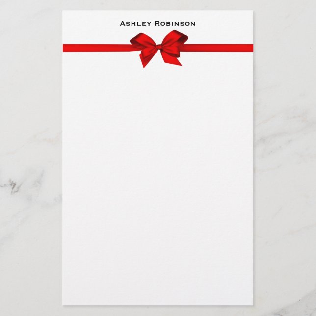 Elegant Red Satin Bow on White Brevpapper (Framsida)