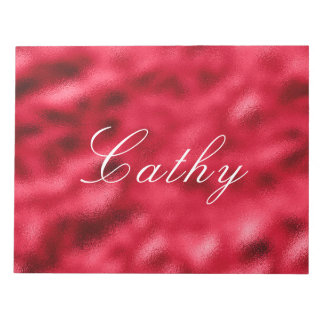Elegant Red Satin Metallic Namn Chic Söt Anteckningsblock