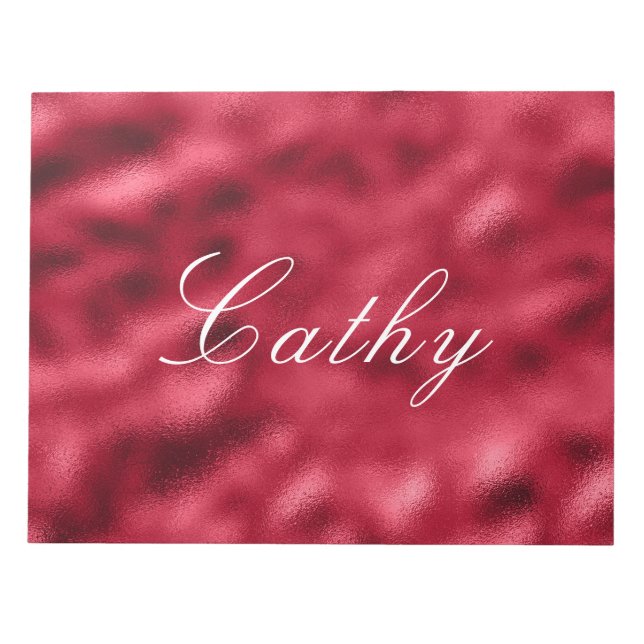 Elegant Red Satin Metallic Namn Chic Söt Anteckningsblock (Framsida)