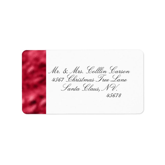 Elegant Red Satin Metallic Script Namn Adress Adressetikett (Framsidan)