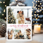 Elegant Red Script 4 Photo Collage jul Julkort<br><div class="desc">Minimalistiskt, Elegant Calligraphy 4 Photo Collage God jul Script Helgdag Card in Red and White. Den här snygga, enkla fyra (4) fotokortmallen har en fotokollage i söt rutnät och säger "God jul"! Texten "God jul" hälsning är skriven på ett vackert handskrivet teckensnitt som snabbt byts ut mot svan. På motsatt...</div>