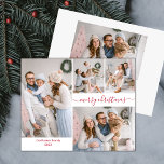 Elegant Red Script 5 Photo Collage julkort<br><div class="desc">Minimalistisk Elegant Calligraphy Red Script 5 Photo Collage "God jul" Script Helgdag Card i rött och vitt. Den här snygga, enkla, visuella, fem (5) fotokortmallen innehåller en söt helgdag-fotokollage och säger "God jul"! Texten "God jul" hälsning är skriven i ett vackert handskrivet teckensnitt som snabbt byts ut mot svan. På...</div>