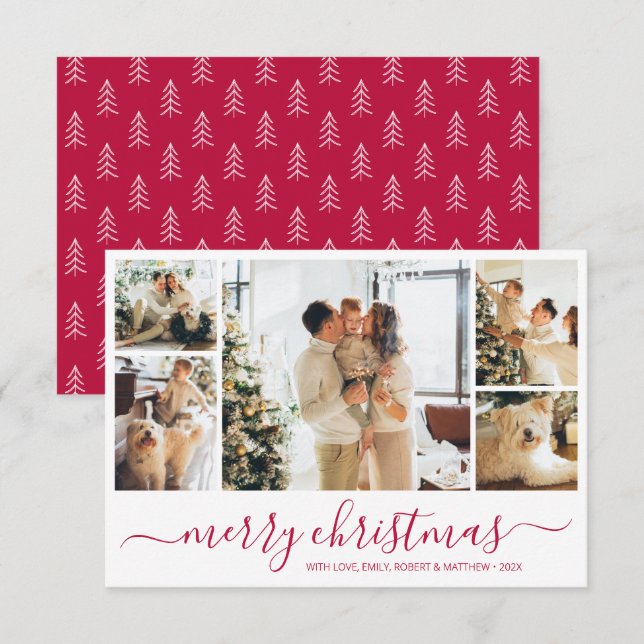 Elegant Red Script Collage jul-Helgdag Card Inbjudningar (Fram/baksida)