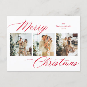 Elegant Red Script God jul Photo Collage Helg Vykort