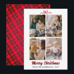Elegant Red Script Merry Christmas 4 Photo Collage Julkort<br><div class="desc">A sophisticated holiday card featuring a beautiful red brush script and a clean four-photo grid layout. The perfect balance of modern typography and traditional festive elements for your family greetings.</div>