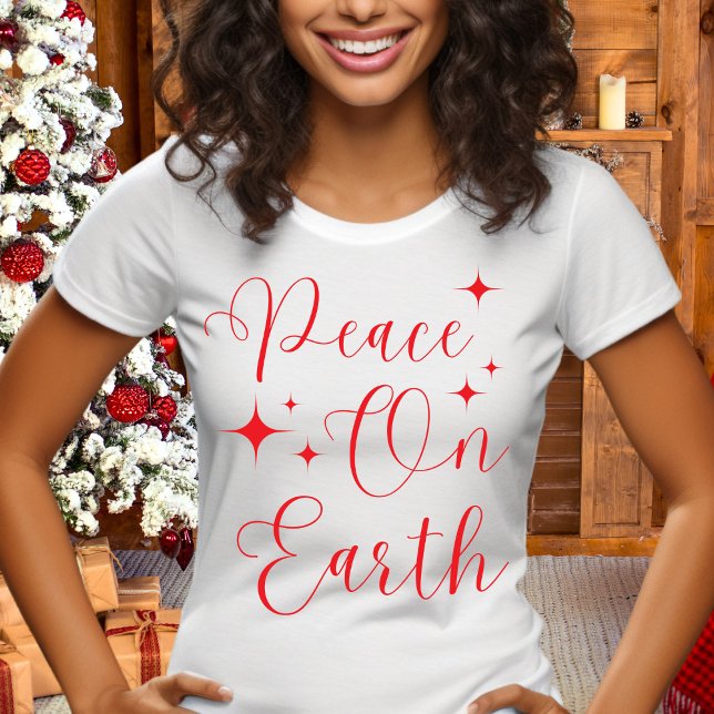 Elegant Red Script Peace on Earth God jul T Shirt (Skapare uppladdad)