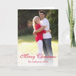 Elegant Red Script Photo God jul Helgkort