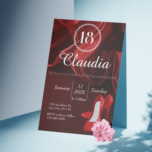 Elegant Red Silk & Royal Blue 18th Birthday   Inbjudningar (Elegant Red Silk & Royal Blue 18th Birthday Invitation)