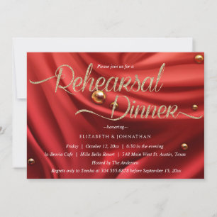 Elegant Red Silke Guld minimal Rehearsal Middag Inbjudningar
