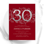 Elegant Red Silver 30års födelsedag Inbjudningar<br><div class="desc">Elegant Red silver 30års födelsedag bjudande. Anpassadets moderna femininindesign med ro botaniska accenter och faux glitter silver. Enkel perfekt för inbjudan-kort i blommigt för en snyggt kvinnlig dag firande. Anpassa med dina egna detaljer. Skrivna Zazzle-inbjudningar eller digital utskrivbar mall för omedelbar nedladdning.</div>