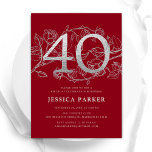 Elegant Red Silver 40:e födelsedagen Inbjudningar<br><div class="desc">Elegant Red silver 40 födelsedagsinbjudan. Anpassningsbar modern feminin design med rosor botaniska accenter och faux glitter silver. Enkel perfekt för inbjudan-kort i blommigt för en snyggt kvinnlig dag firande. Anpassa med dina egna detaljer. Skrivna Zazzle-inbjudningar eller digital utskrivbar mall för omedelbar nedladdning.</div>