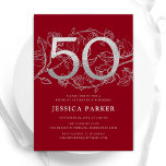 Elegant Red Silver 50:e födelsedagen Inbjudningar<br><div class="desc">Elegant röd silver 50 födelsedagsfest inbjudan. Anpassadets moderna femininindesign med ro botaniska accenter och faux glitter silver. Enkel perfekt för inbjudan-kort i blommigt för en snyggt kvinnlig dag firande. Anpassa med dina egna detaljer. Skrivna Zazzle-inbjudningar eller digital utskrivbar mall för omedelbar nedladdning.</div>