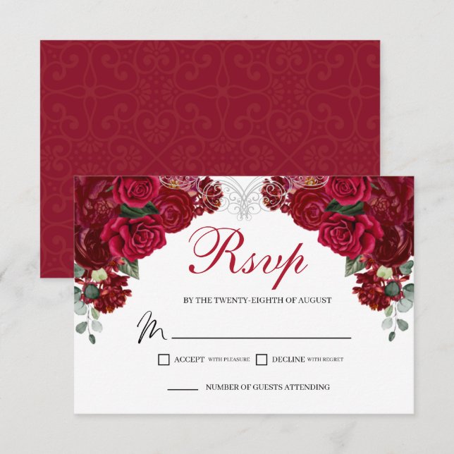 Elegant Red & Silver Blommigt OSA-hölje OSA Kort (Fram/baksida)