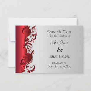 Elegant Red & Silver Florid Bröllop Design Spara Datumet