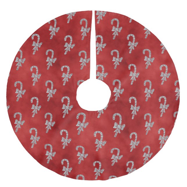 Elegant Red Silver Glitter Polkagrisar jul Julgransmatta Borstad Polyester (Framsidan)