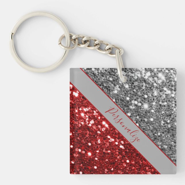 Elegant Red Silver Glitter Sequins Gnistra Glam Ke (Framsidan)