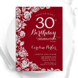 Elegant Red Silver Ro 30års födelsedag Party Inbjudningar<br><div class="desc">Röda silver blommigt 30års födelsedag-festinbjudan. Elegantens utformning med ro,  faux silver-folie och typsnitt för typsnitt. Trendig inbjudan-kortets perfekt för en snyggt kvinnlig dag firande. Kan anpassas till vilken ålder som helst. Skrivna Zazzle-inbjudningar eller digital utskrivbar mall för omedelbar nedladdning.</div>