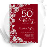 Elegant Red Silver Ro 50:e Födelsedagsfesten Inbjudningar<br><div class="desc">Röda silver-blommigten 50:e födelsedagsfest inbjudan. Elegantens utformning med ro,  faux silver-folie och typsnitt för typsnitt. Trendig inbjudan-kortets perfekt för en snyggt kvinnlig dag firande. Kan anpassas till vilken ålder som helst. Skrivna Zazzle-inbjudningar eller digital utskrivbar mall för omedelbar nedladdning.</div>