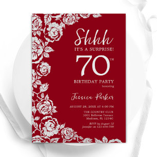 Elegant Red Silver Ro Surprise 70:e födelsedagen Inbjudningar