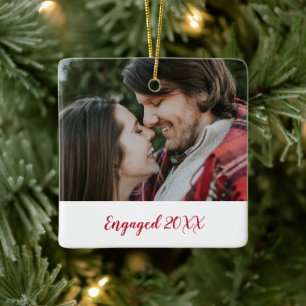 Elegant Red Simple Photo Modern Engaged Julgransprydnad Keramik