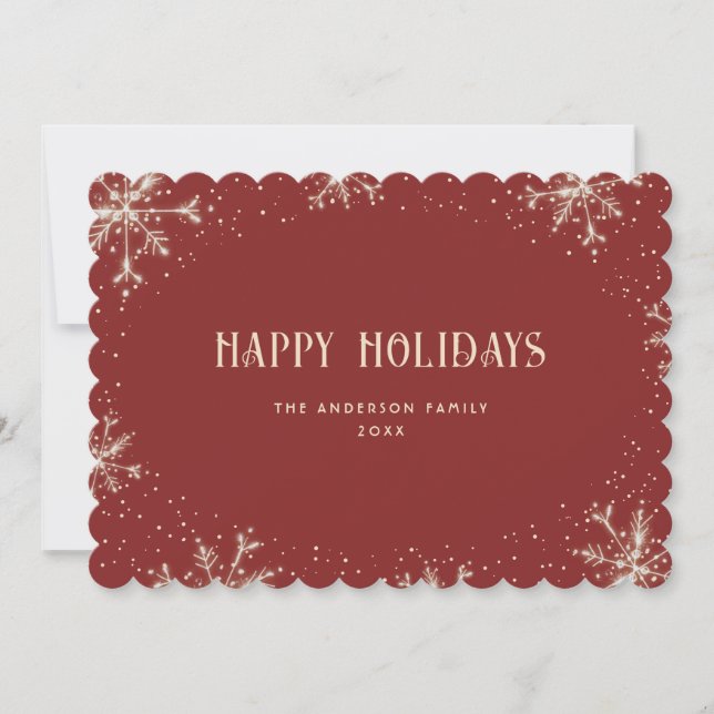 Elegant Red Snowflake Snö Glad helg Card Julkort (Framsida)