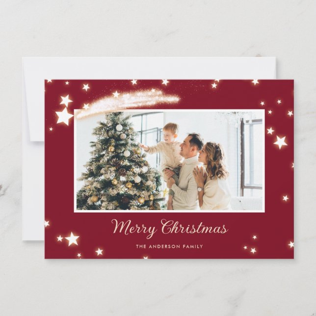 Elegant Red Stars Photo God jul Card Julkort (Framsida)