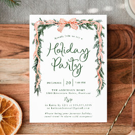 Elegant Red Stripe Bow Greenery Julfest Inbjudningar