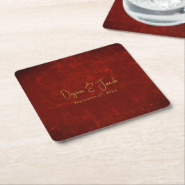 Elegant Red Struktur Land Guld Rustic Jul Underlägg Papper Kvadrat