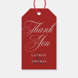 Elegant Red Tack med Silver Calligraphy Text Presentetikett