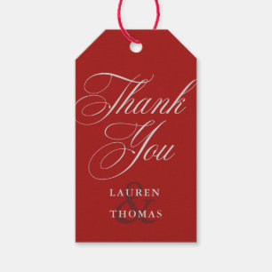 Elegant Red Tack med Silver Calligraphy Text Presentetikett