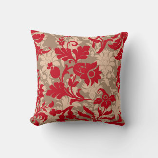 Elegant Red, Taupe & Beige Blommigt Kudde