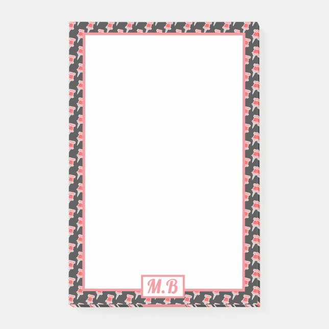 Elegant Red Teckning Pin Mönster Monogram Post-it Block (Framsida)
