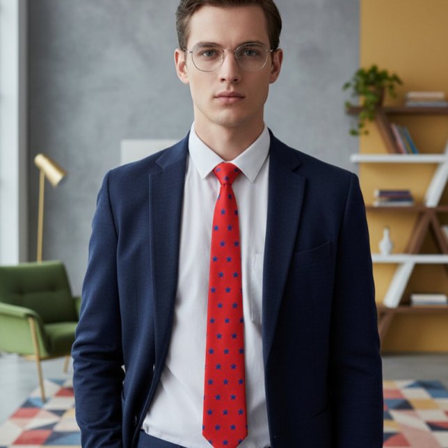 Elegant Red Tie with Embroidered-Effect Blue Stars Slips (Skapare uppladdad)