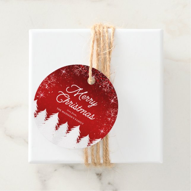 Elegant Red | Träd och Snöflingor Jul Party Gåvor Etiketter (På plats)